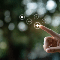 Itinai.com hand touching a medical cross symbol with icons on a8488b00 3fdd 4e01 85ae 80966e3782c1 1