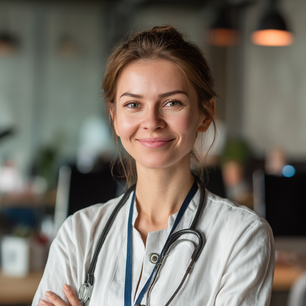 Itinai.com report type photo of smiling russian doctor with a 833cdf8a 9589 4c3f a549 48a67284d363 0
